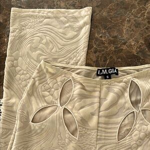 I.AM.GIA Amina Pants Tan Burnout Swirl Velvet Sheer Cutout Flare Pants Small